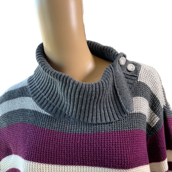 Eddie Bauer Gray Red Striped Highneck Pullover Button Academia Sweater Size XL - Picture 2 of 15